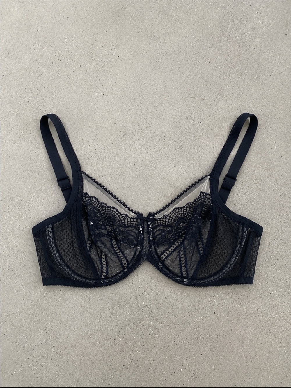 Wacoal Enchantment Underwire Lace Mesh Bra Black 38C Sheer Floral Lingerie